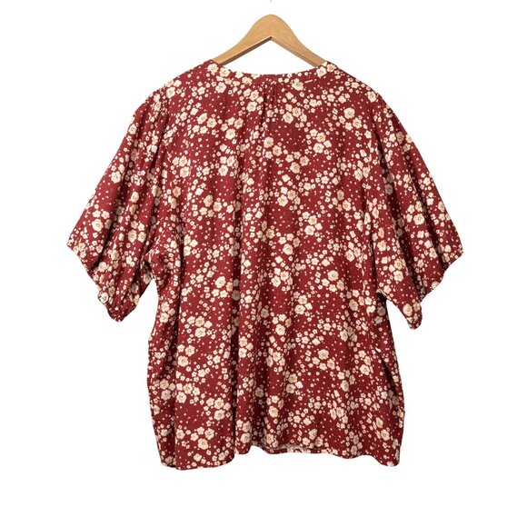 LC Lauren Conrad Womens Lightweight Boho Top Size 3X Red Floral Tie V Neck Fairy - Picture 8 of 9